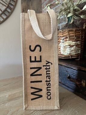 NWT “WINES constantly” Jute Tote Bag